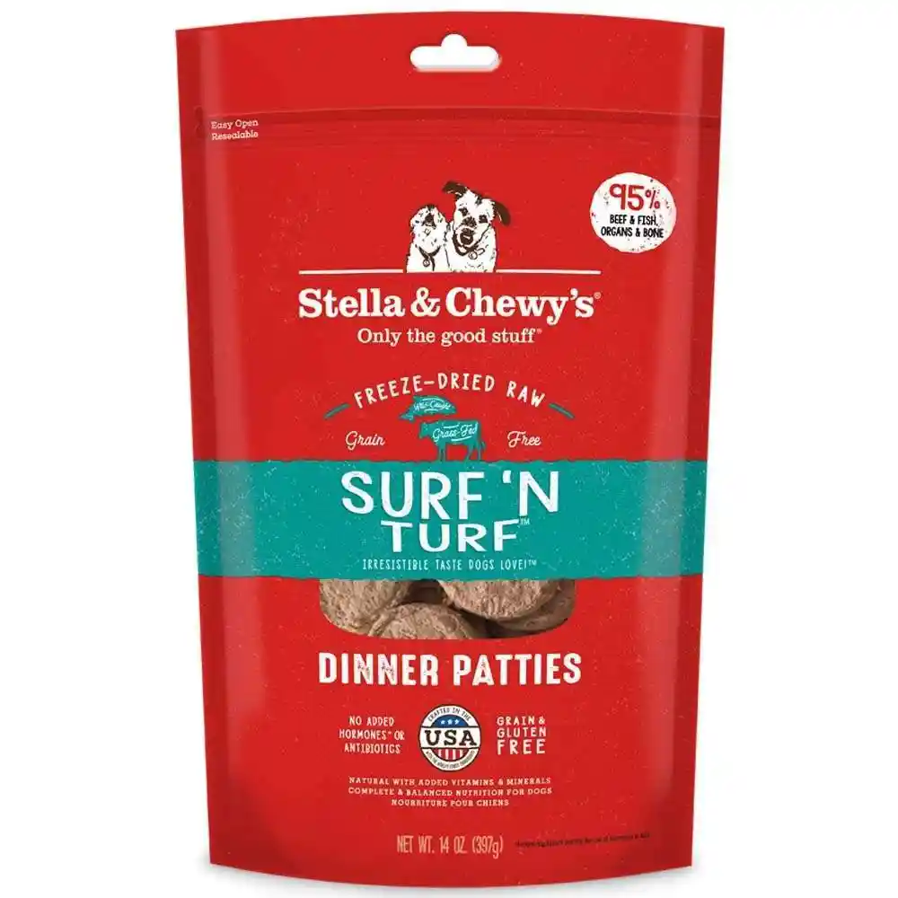Stella & Chewy's Dinner Patties - Surf 'n Turf - Grain Free -Freeze Dried Raw - Dog Food - 14 oz.
