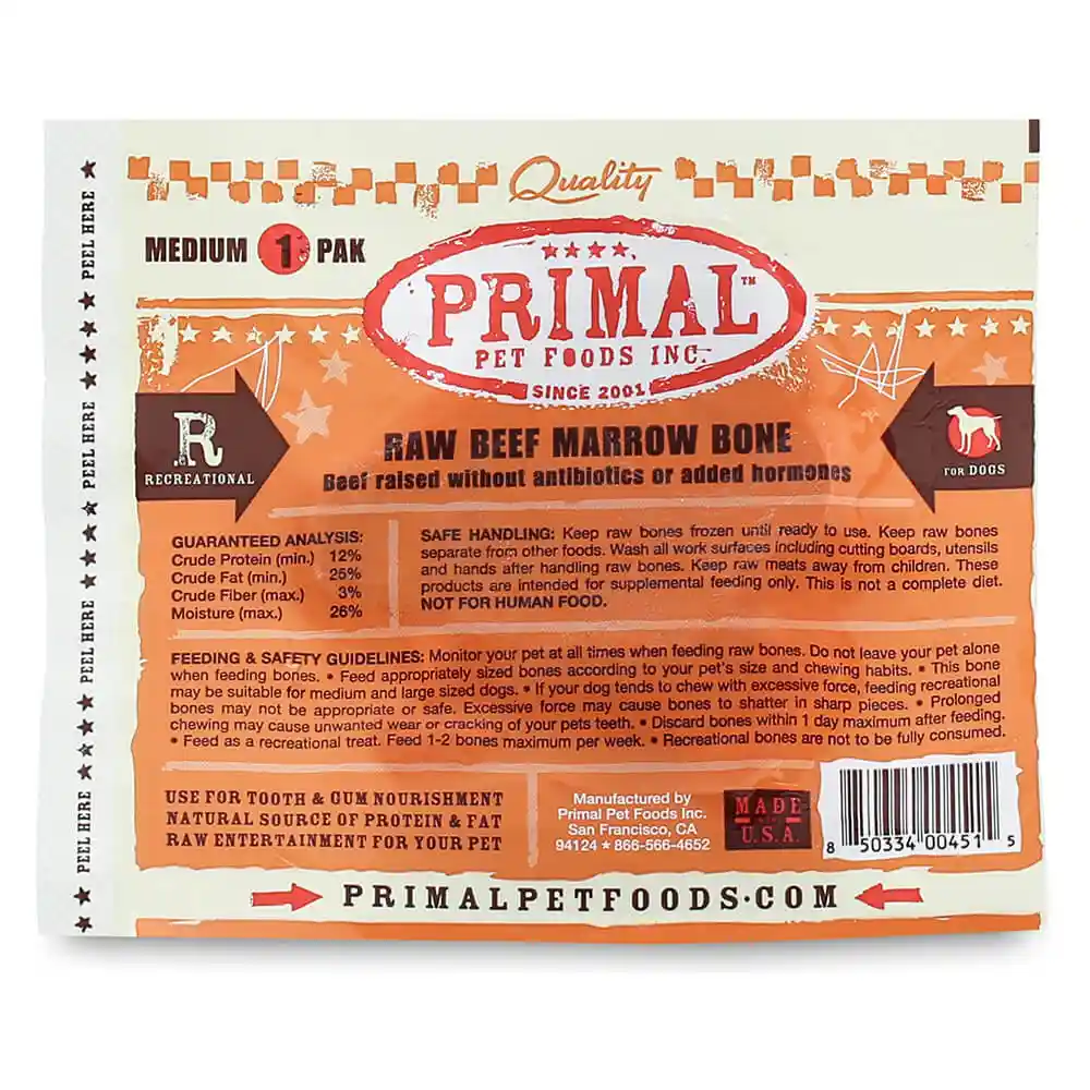 Raw Recreational Beef Marrow Bone (medium Size) M
