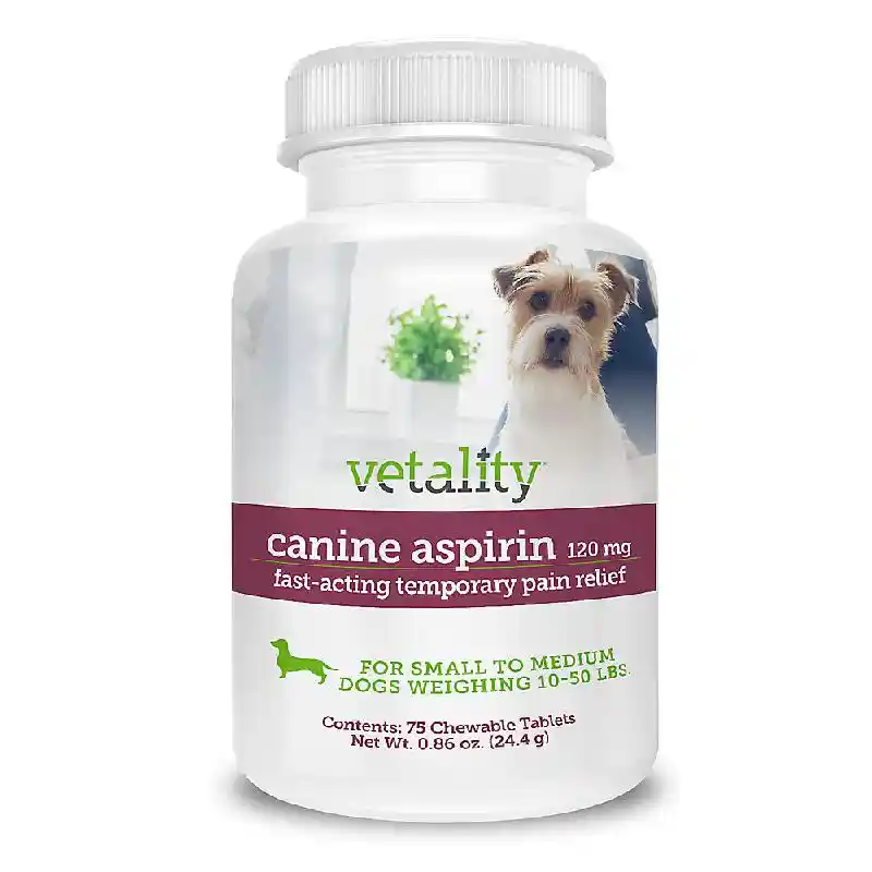 Vetality Canine Aspirin for Small-Medium Dogs, 10-50 lbs, Pain Relief, Chewable Tablets, 120 mg, 75