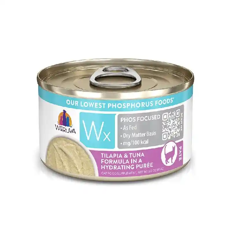 Weruva Wx Phos Focused, Tilapia & Tuna Formula in a hydrating purée, 3oz Can