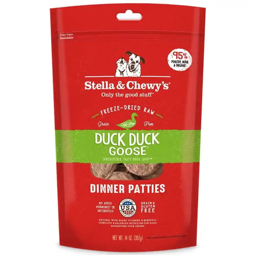 Stella & Chewy's Dinner Patties - Duck Duck Goose - Freeze Dried Raw - Dog Food 14 oz.