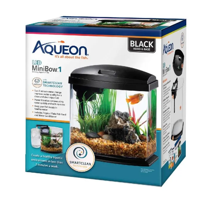 Aqueon Led Mini Bow Aquarium Smartclean Black 1 Gallon