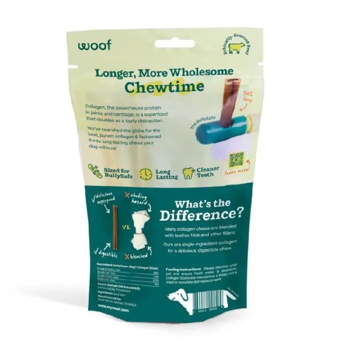 Woof single-ingredient collagen chews 6-inch pouch back