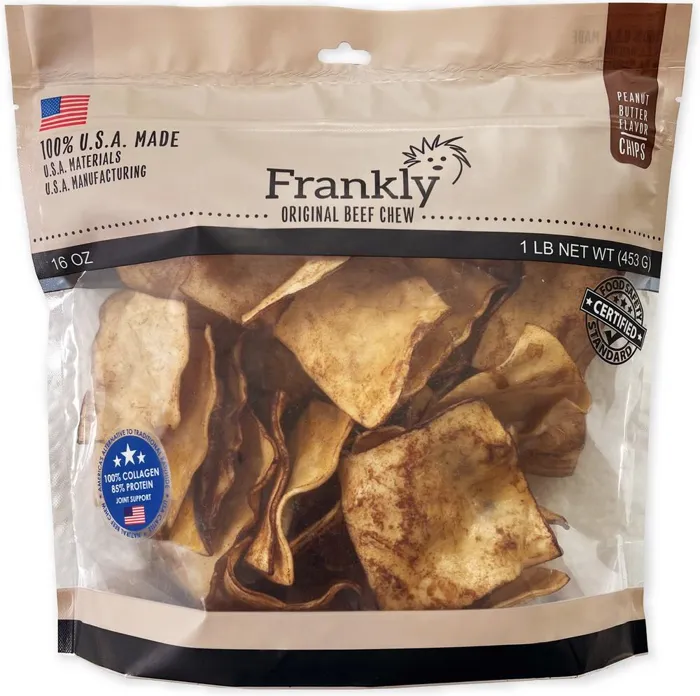 Frankly peanut butter beef chew chips, 1 pound, front