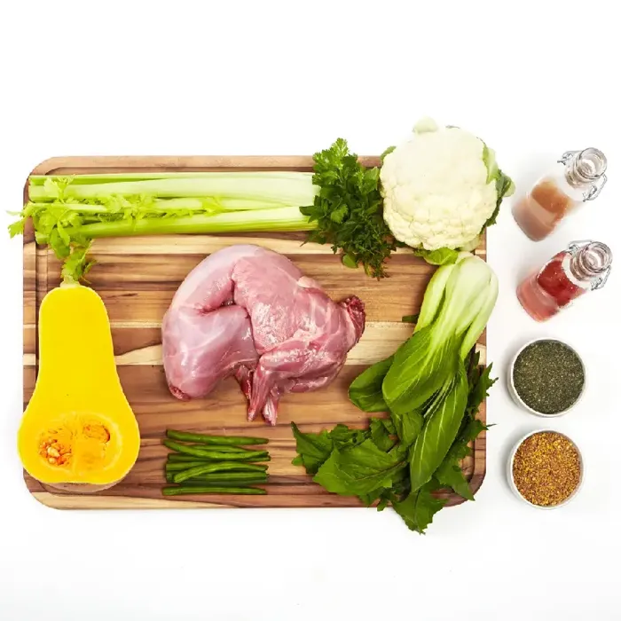 Small Batch rabbit recipe raw ingredients and rabbit meat