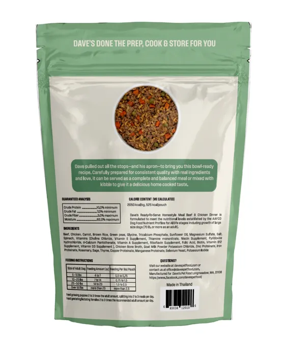Dave's Beef & Chicken Brown Rice 9-oz pouch back