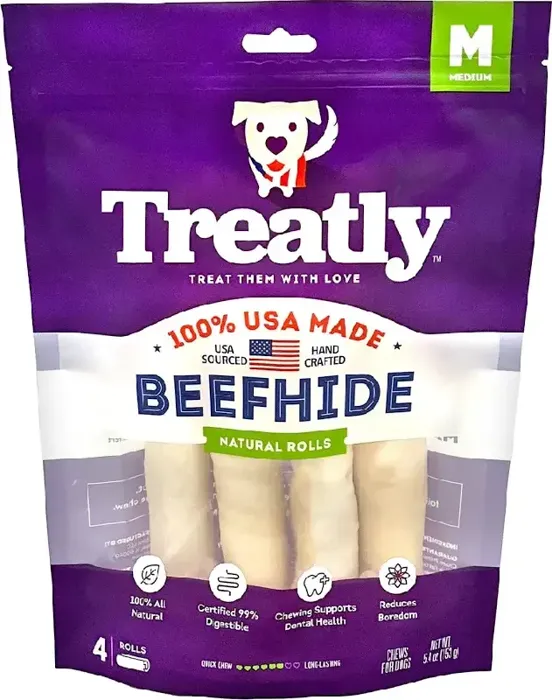 Treatly Usa Beefhide Rolls - Natural 4pk Medium