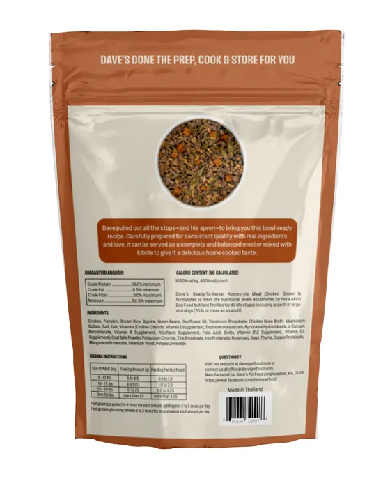 Dave's Homestyle Chicken & Brown Rice Goat Milk 9 oz pouch, back