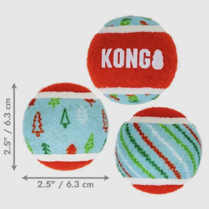 Holiday Squeakair Tennis Balls 6pk Med H26d141 Kong 24/cs
