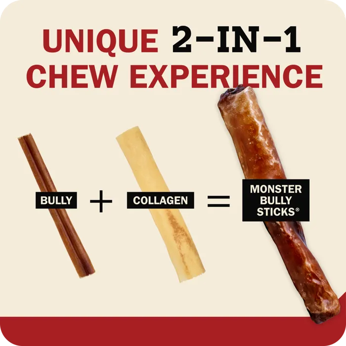 Redbarn Monster Bully Sticks bully and collagen chew graphic
